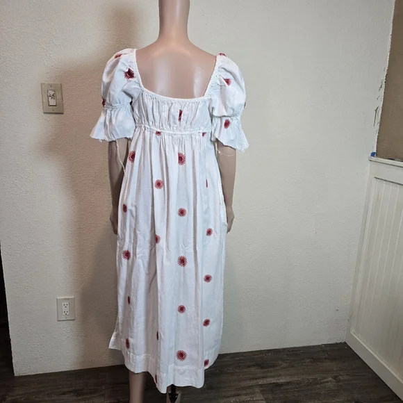 Free People Midi Dress Ivory Red Emory Embroider Cotton Preppy Boho Small - Picture 15 of 16